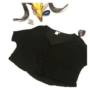 Cropped Waffle Knit Flowy Boho Tie Top